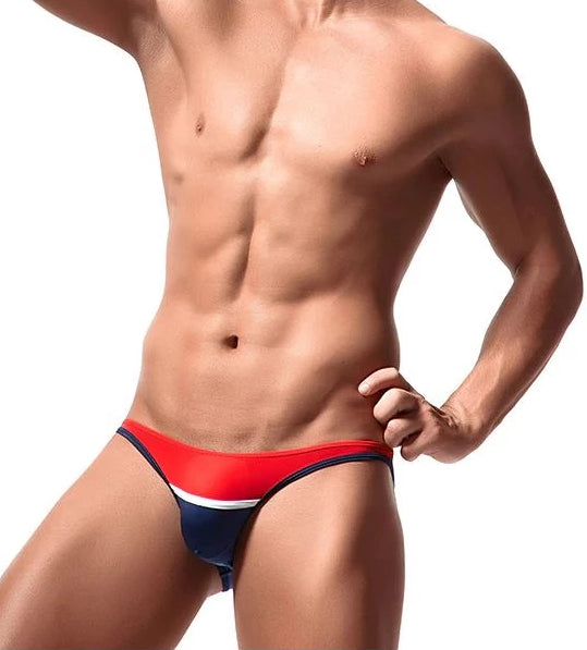 Men's Striped Bikini Brief Underwear - Red/Navy