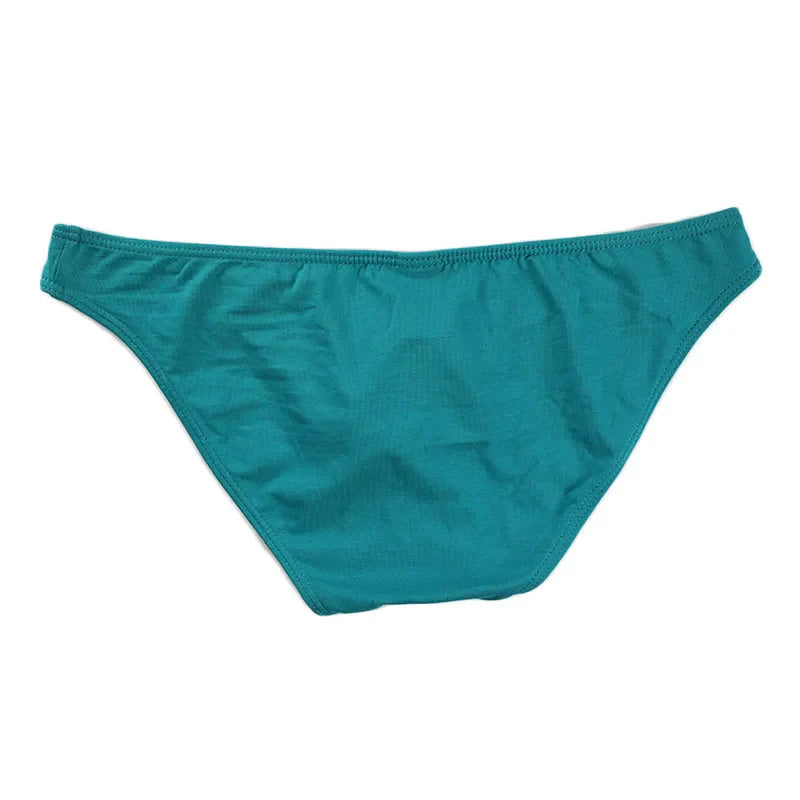 Men’s bikini briefs in green shownlaying flat. | color:green