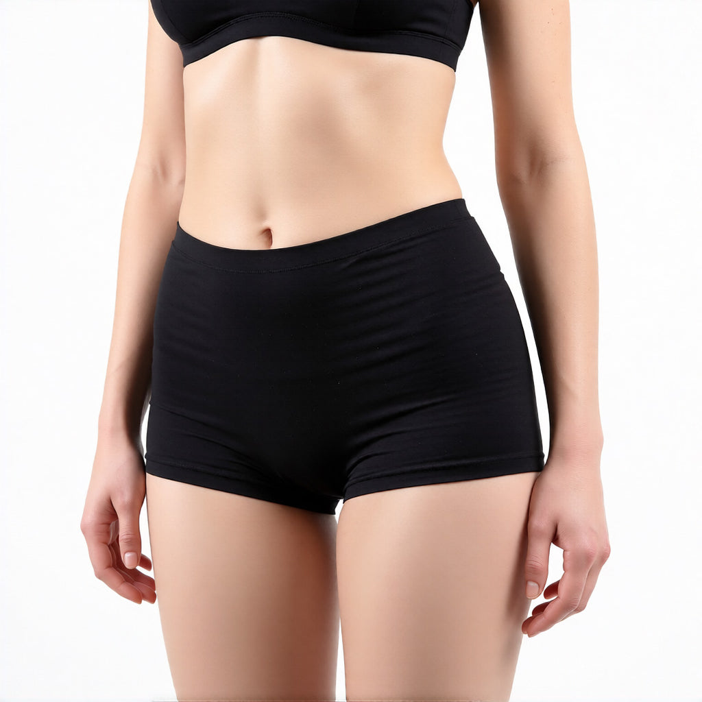 Comfortable boyshort panties in black, featuring a soft high-rise waistband and full-coverage leg | color:black
