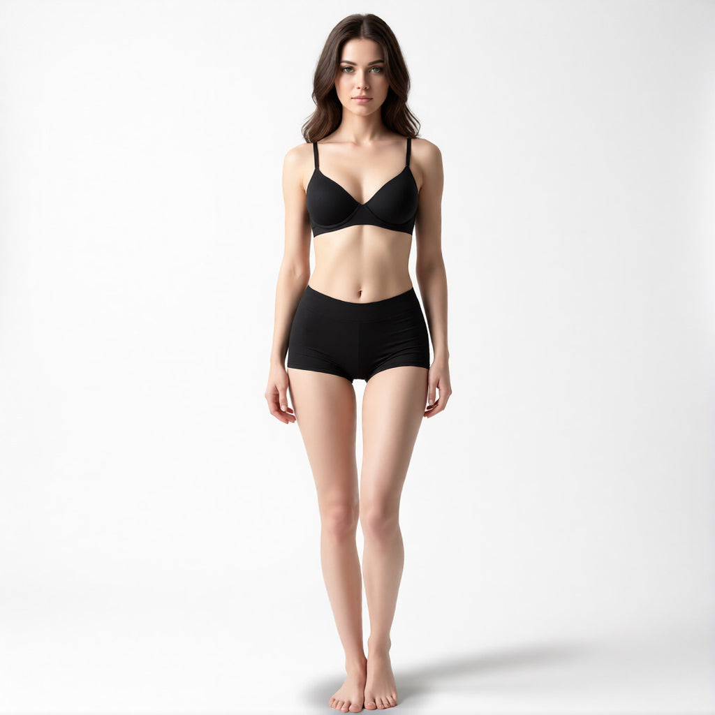 Comfortable boyshort panties in black, front view featuring a soft high-rise waistband and full-coverage leg | color:black
