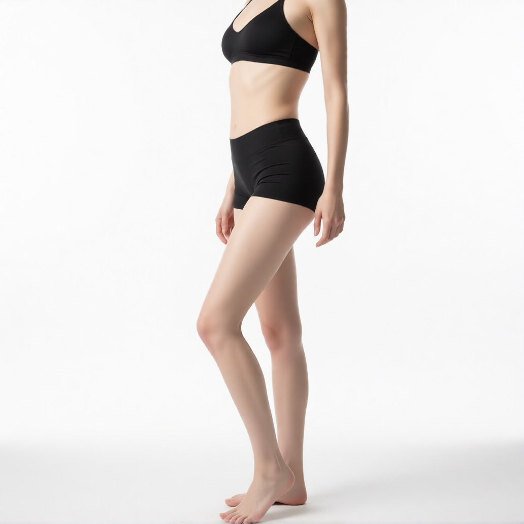 Comfortable boyshort panties in black, side view featuring a soft high-rise waistband and full-coverage leg | color:black