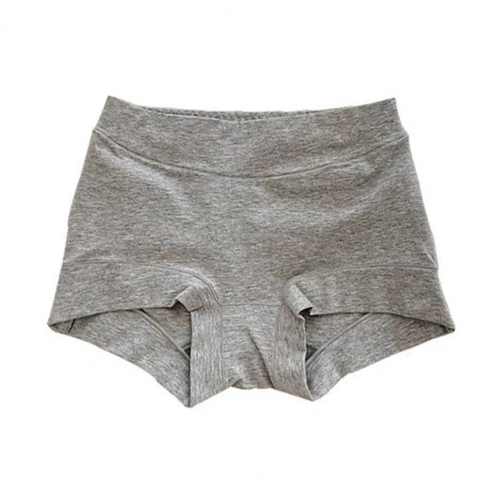 Comfortable boyshort panties in grey, flat view showing cotton fabric detail and seam construction | color:all