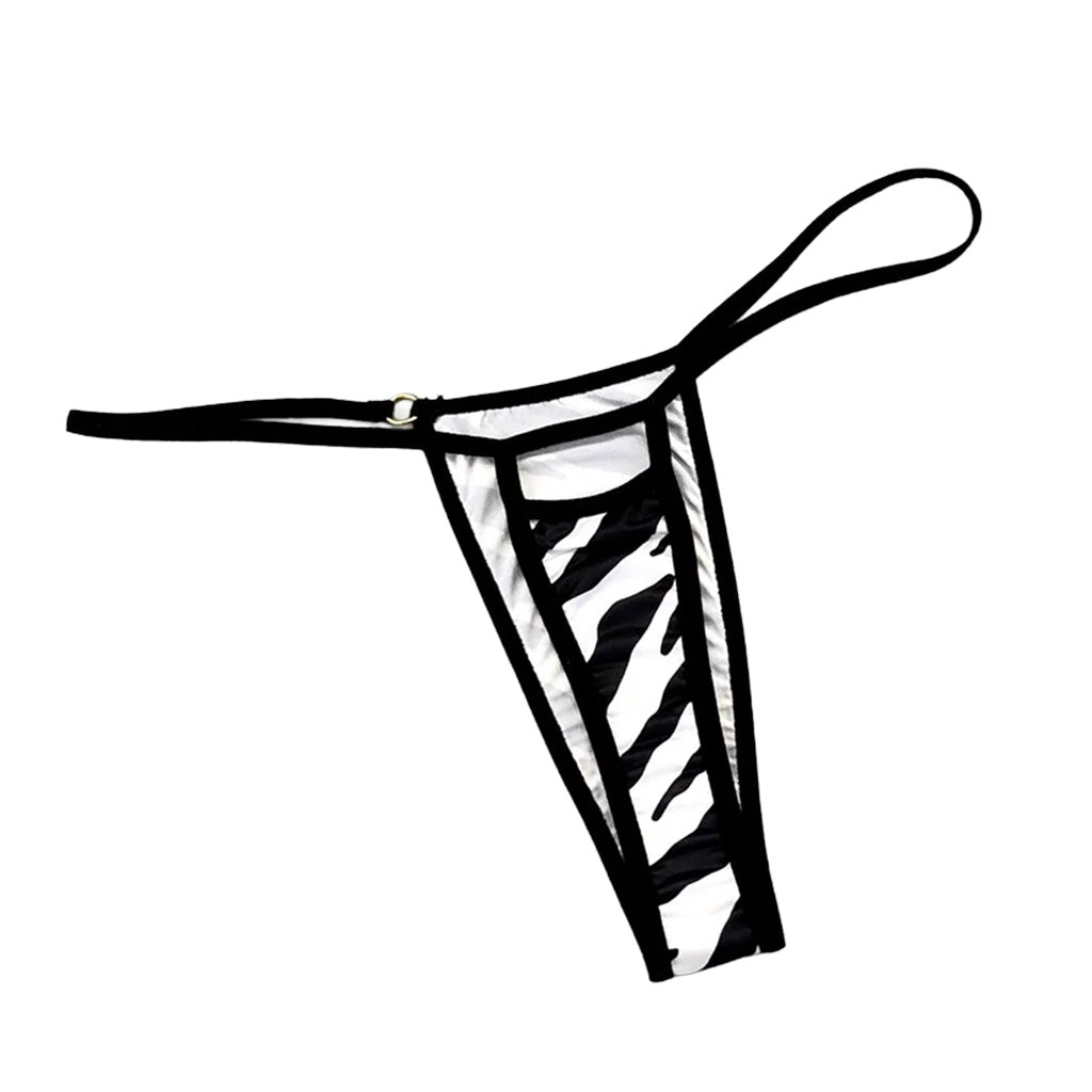 G-string thong in a zebra print laying flat | color:all