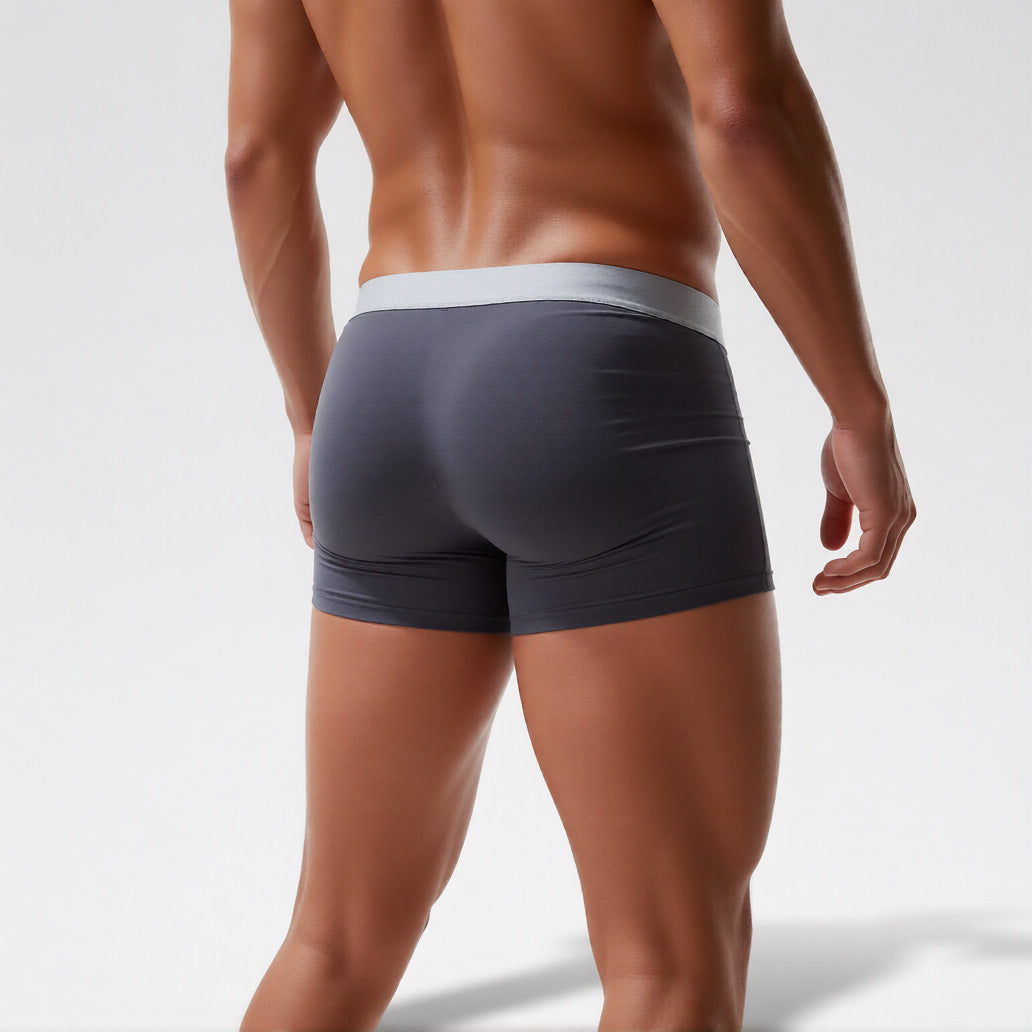 Men's boxer briefs with ball pouch in grey, rear view showing the premium Modal fabric texture | color:grey