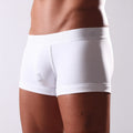 Men's C-ring boxer briefs in white in front three quarter view, showing the enhancing support pouch and comfort waistband | color:white