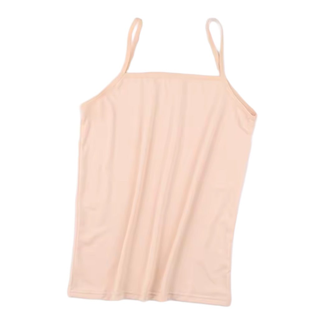 women's camisole top in nude color with a straight neckline and thin straps shown laying flat | color:nude