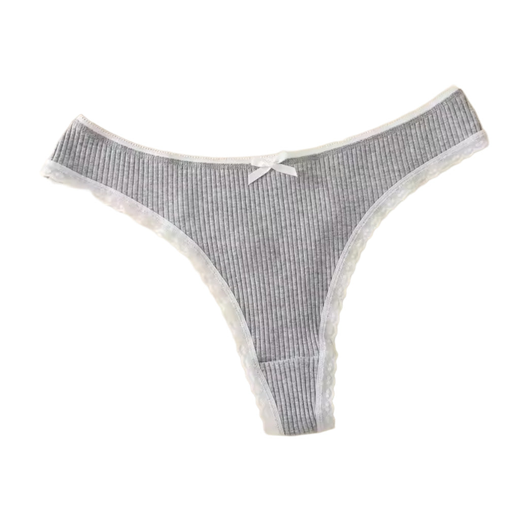 Women’s ribbed cotton thong in grey shown laying flat. | color:grey