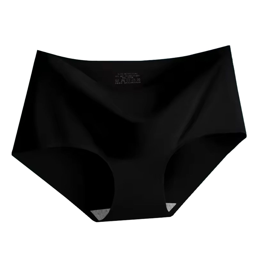 Seamless ice silk panties in black shown laying flat, featuring a mid-rise fit and no show construction. | color:black