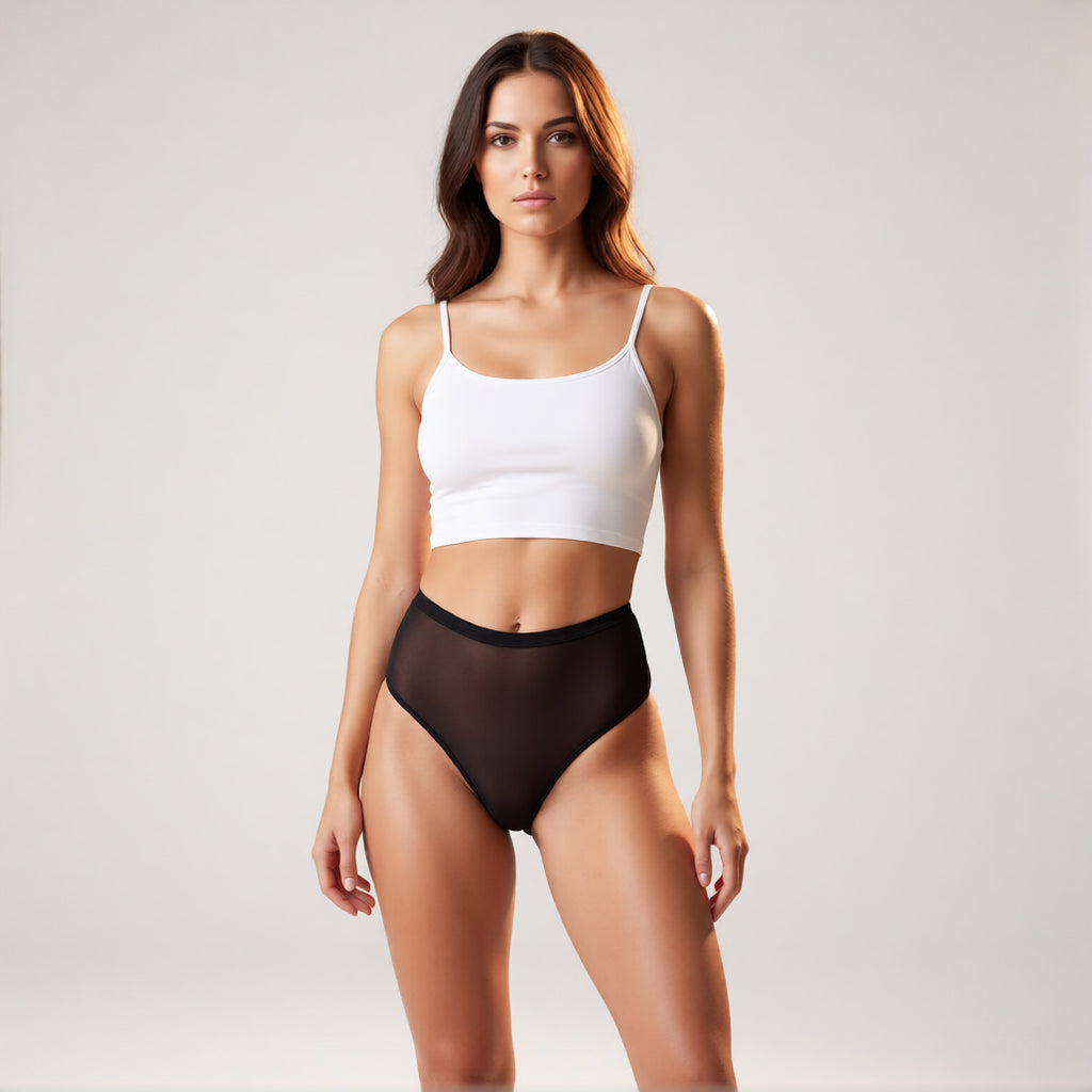 Seamless ice silk panties in black shown from a front profile, featuring a mid-rise fit and no show construction. | color:black