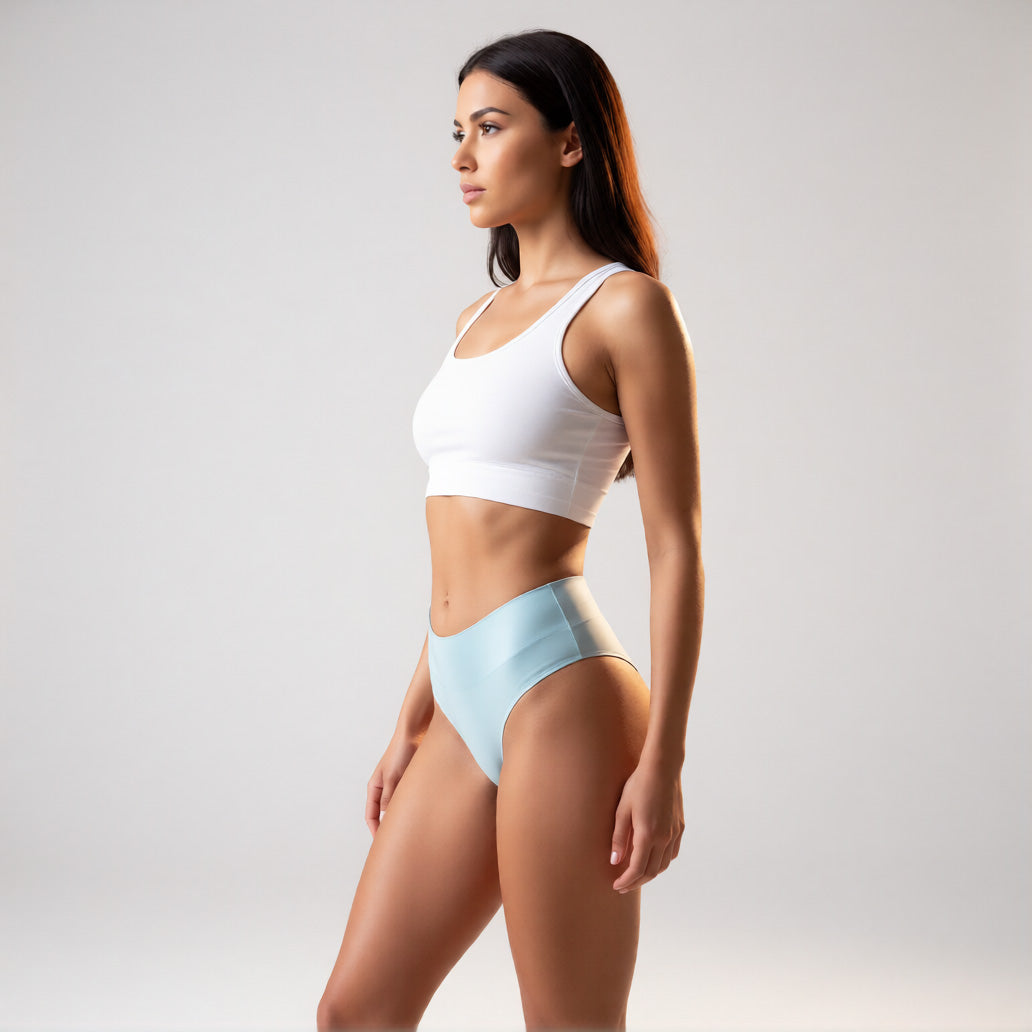 Seamless ice silk panties in light blue shown from a front wide angle profile, featuring a mid-rise fit and no show construction. | color:light blue