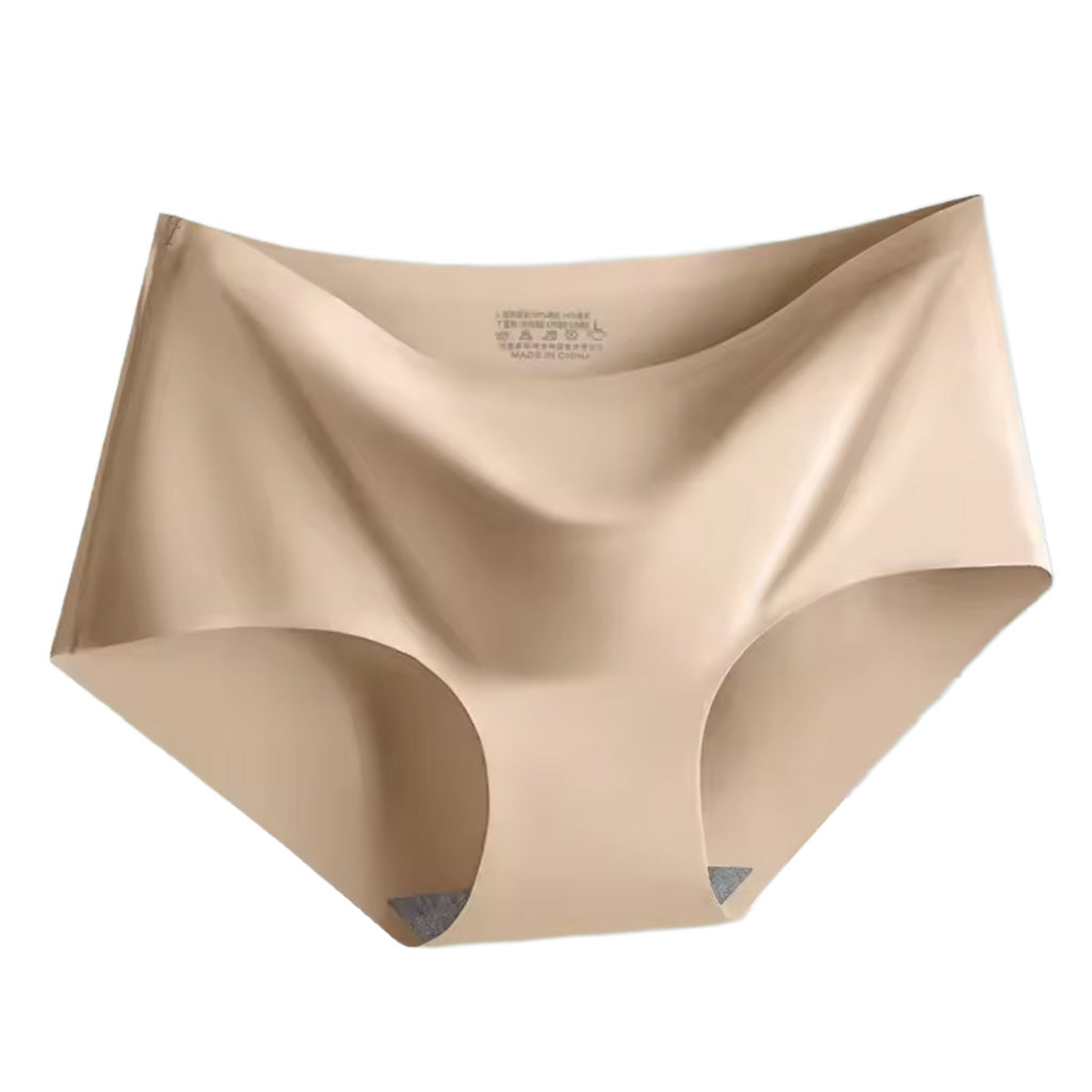 Seamless ice silk panties in nude color shown laying flat, featuring a mid-rise fit and no show construction. | color:nude