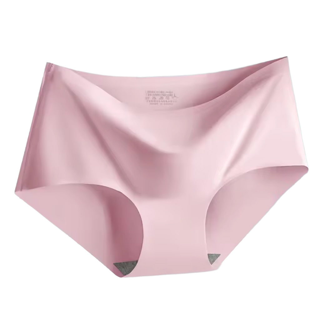Seamless ice silk panties in pink shown laying flat, featuring a mid-rise fit and no show construction. | color:pink