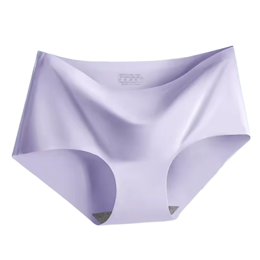 Seamless ice silk panties in purple shown laying flat, featuring a mid-rise fit and no show construction. | color:purple