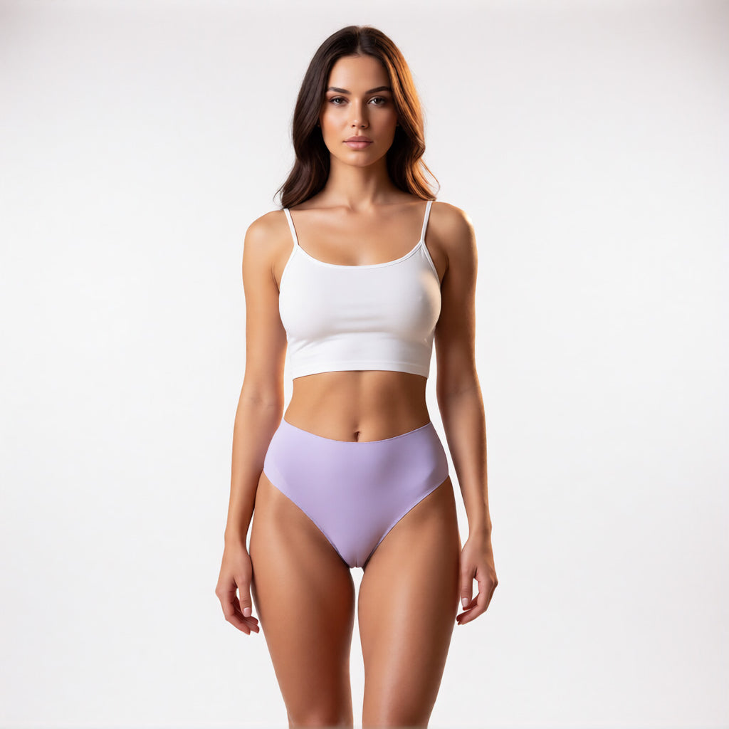 Seamless ice silk panties in purple shown from a front profile, featuring a mid-rise fit and no show construction. | color:purple