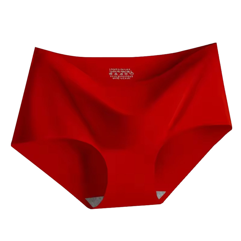 Seamless ice silk panties in red shown laying flat, featuring a mid-rise fit and no show construction. | color:red