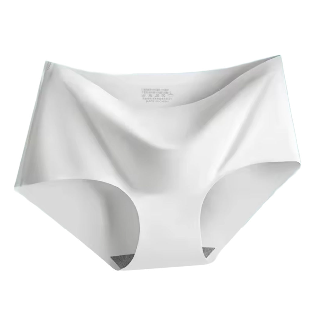 Seamless ice silk panties in white shown laying flat, featuring a mid-rise fit and no show construction. | color:white