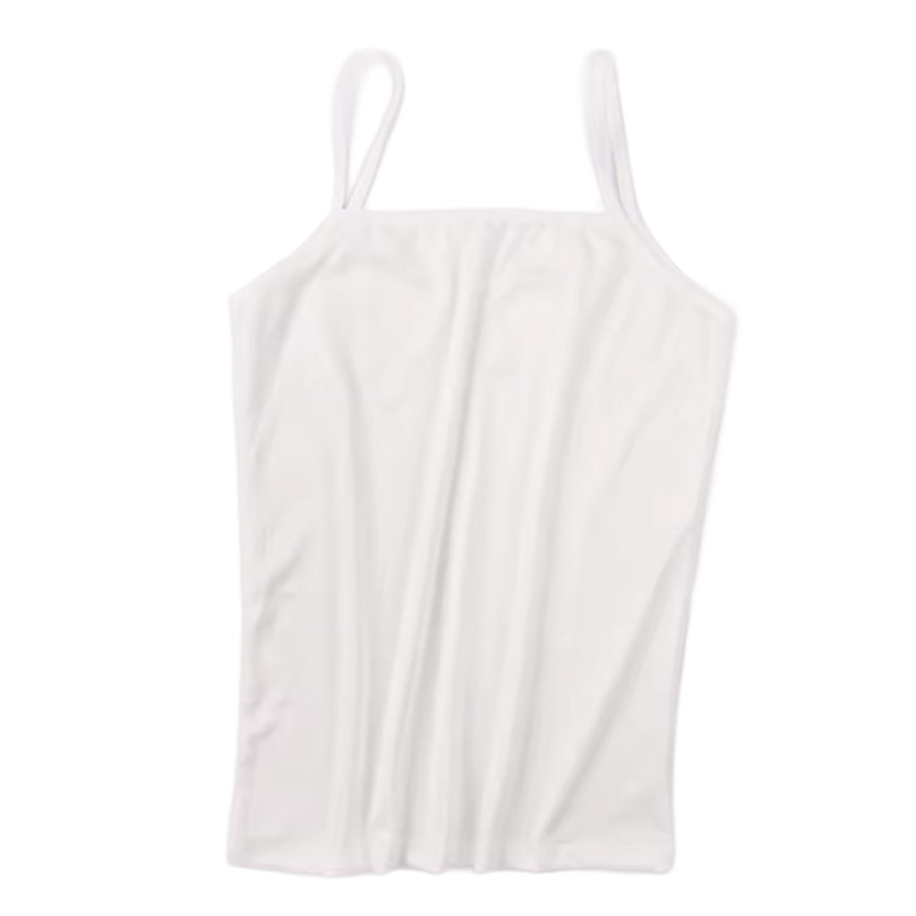 white camisole top with a straight neckline and thin straps shown laying flat | color:white