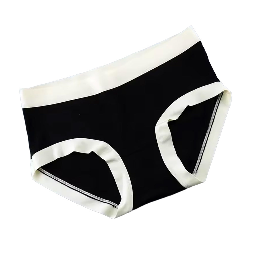 womens modal briefs in black front flat lay view showing contrast trim and a comfortable wide waistband | color:black