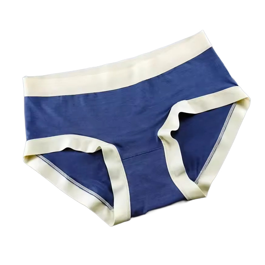 womens modal briefs in blue front flat lay view showing contrast trim and a comfortable wide waistband | color:blue