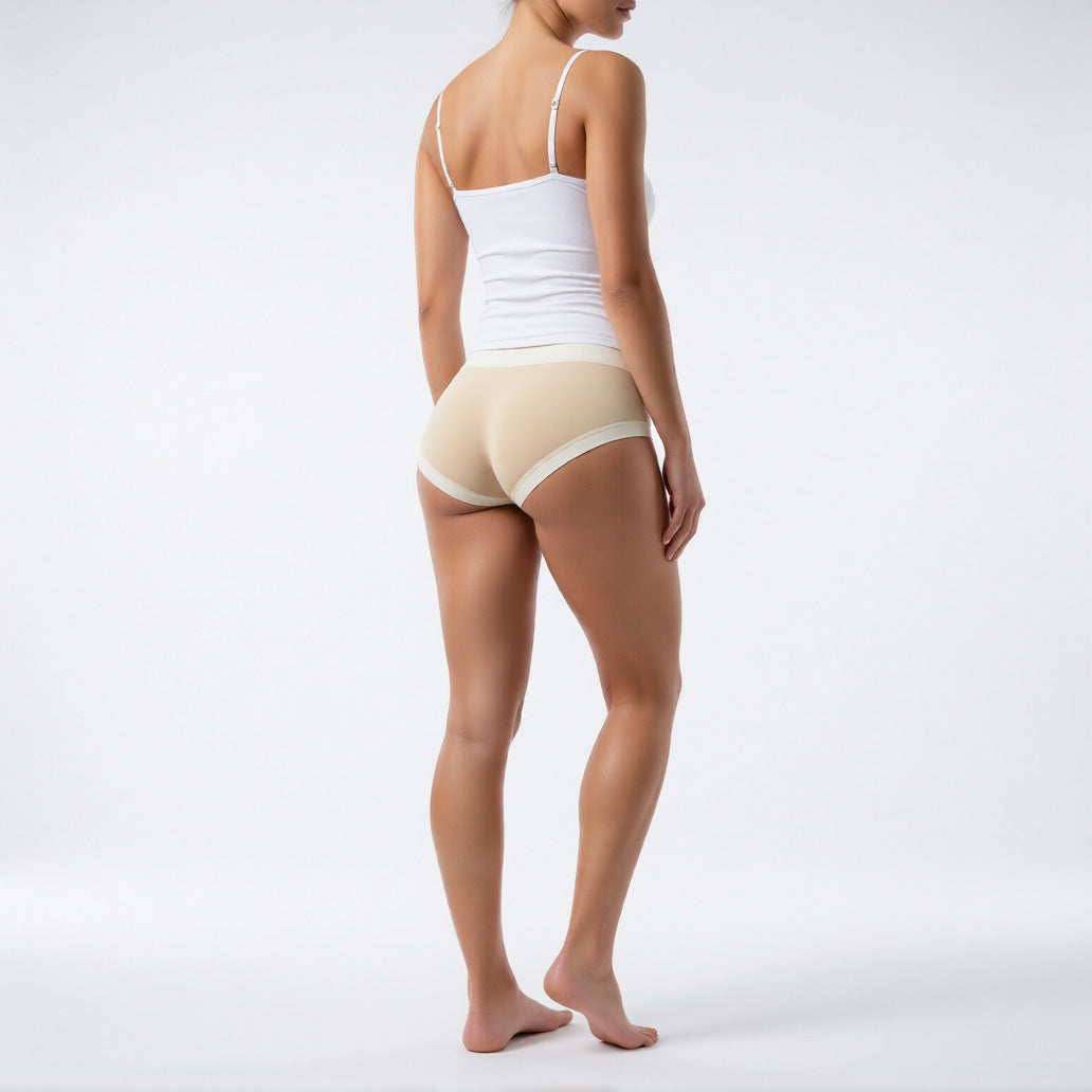 womens modal briefs in khaki rear view showing contrast trim and full coverage seat | color:khaki