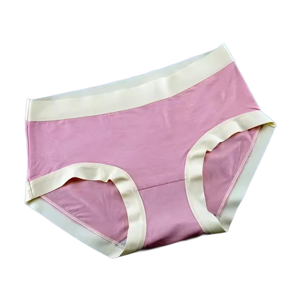 womens modal briefs in pink front flat lay view showing contrast trim and a comfortable wide waistband | color:pink