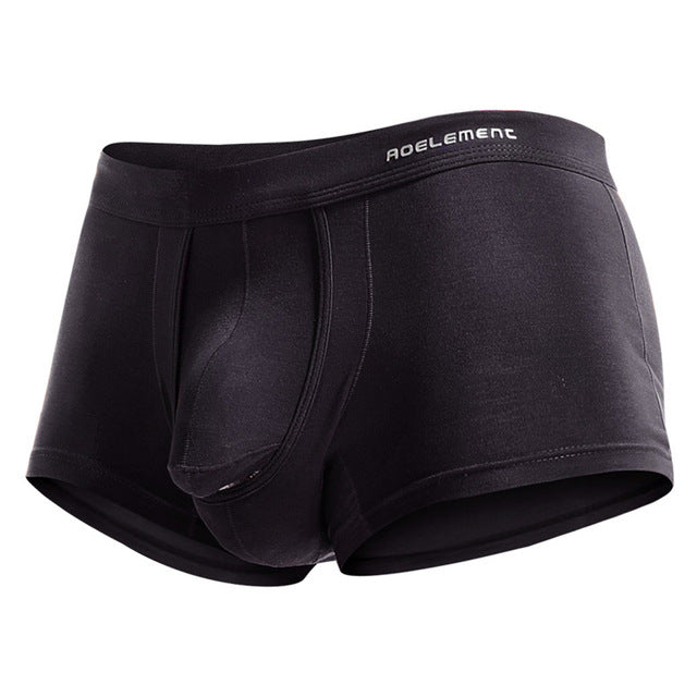 Men's Dual Pouch Boxer Brief Underwear - Black | color:black