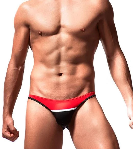 Men's Striped Bikini Brief Underwear - Red/Black
