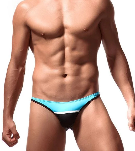 Men's Striped Bikini Brief Underwear - Sky Blue/Black