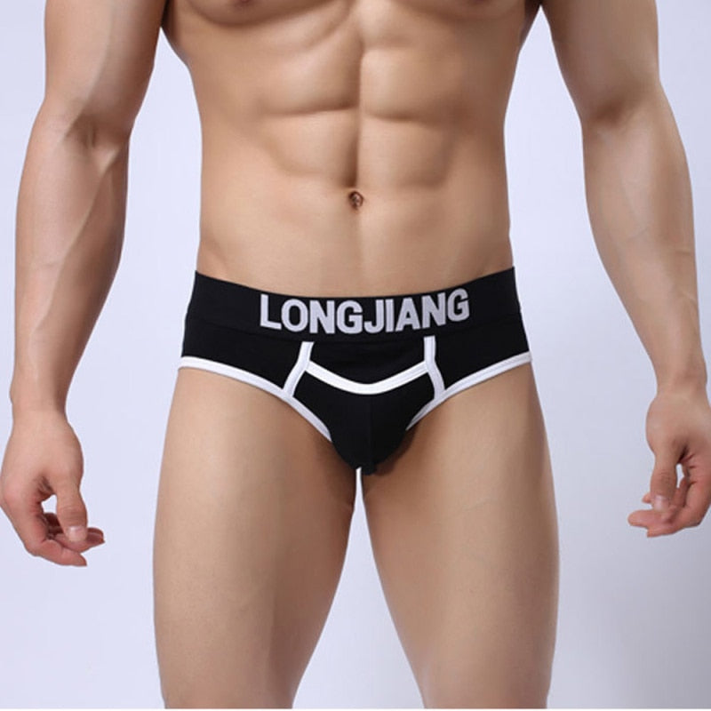 Men's Brief Underwear with Horizontal Fly - Black