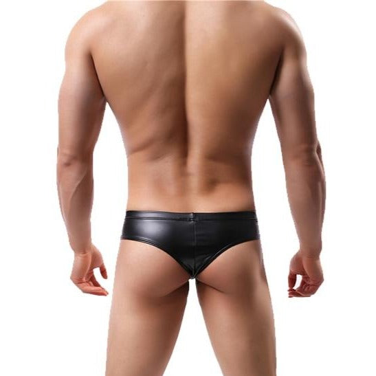 Mens Cheekster Faux Leather Thong - Ass