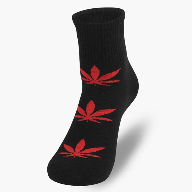 Hemp Leaf Socks - Black Red