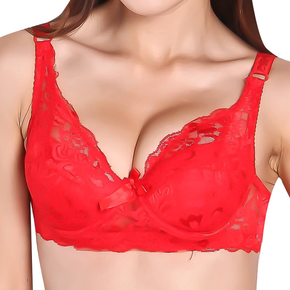 Women's Lace Underwire Push Up Bra - Red