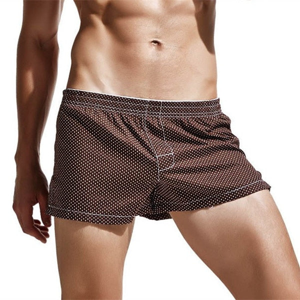 Free Men's Polka Dot Cotton Boxer Short Underwear - Coffee