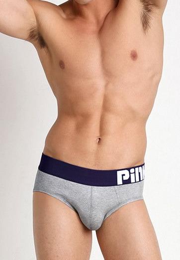 Men's Pink Hero Cotton Briefs with Comfort Waistband - Gray