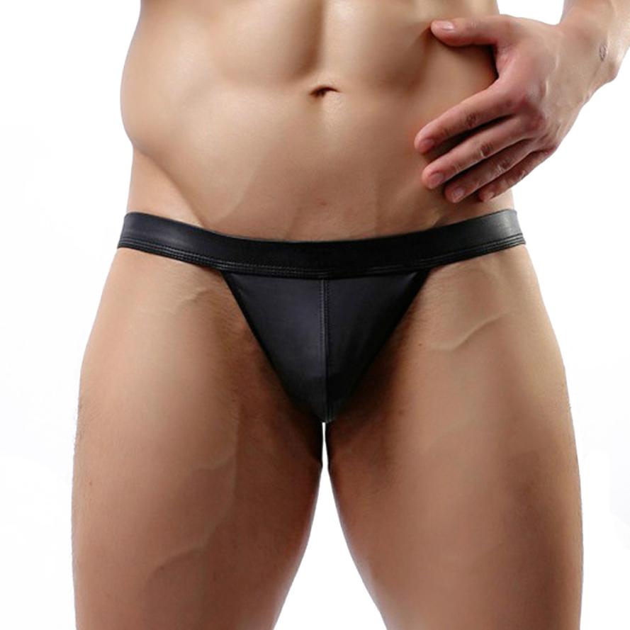 Free Men's Vegan Leather Metallic Look Jockstrap Underwear - Black