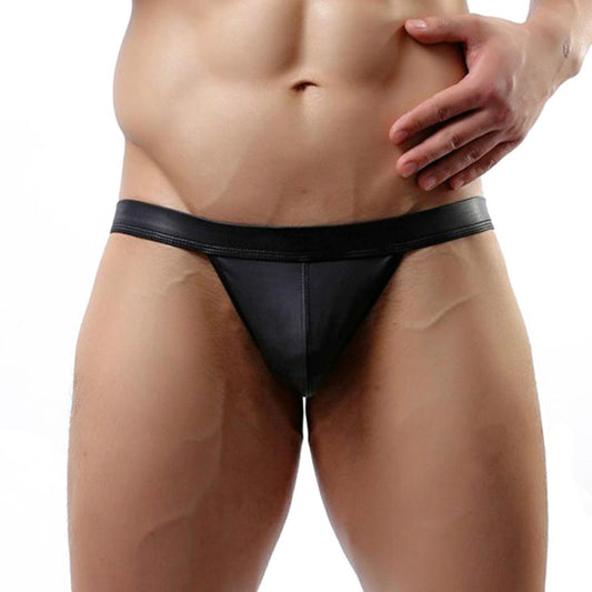Free Men's Vegan Leather Metallic Look Jockstrap Underwear - Black