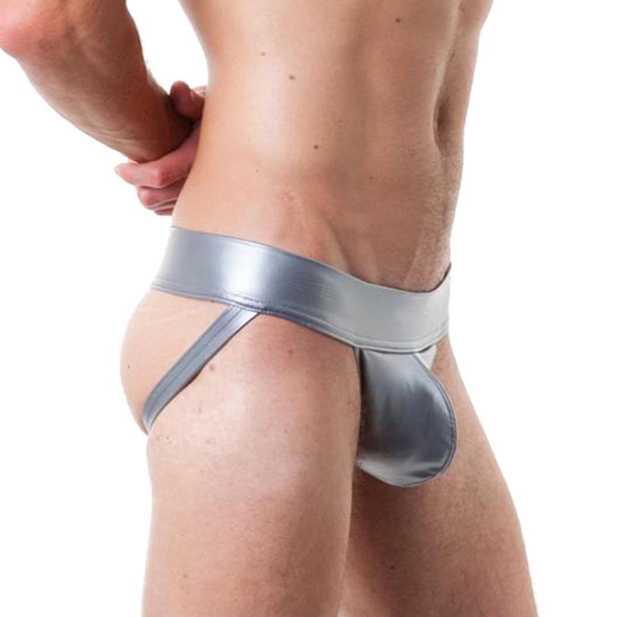 Free Men's Vegan Leather Metallic Look Jockstrap Underwear - Silver Side