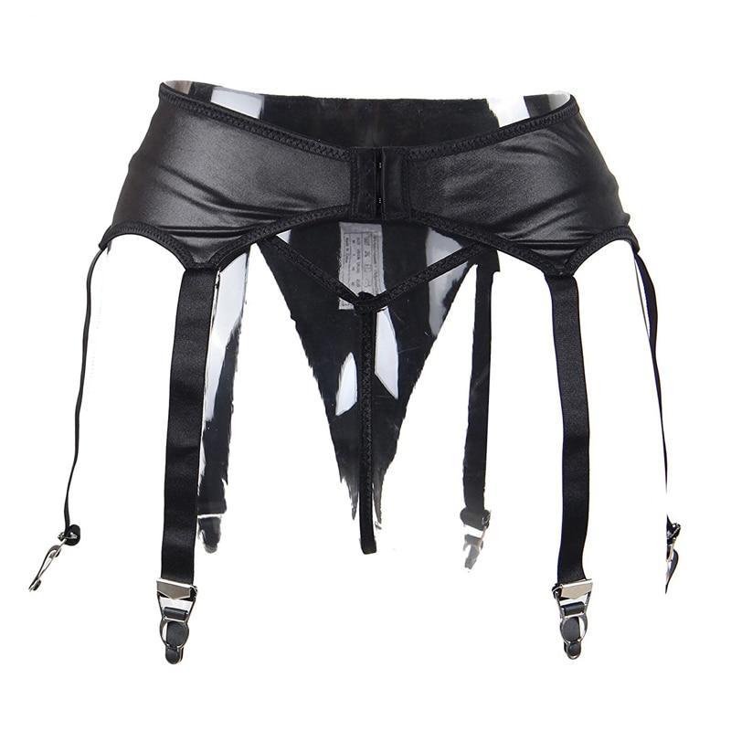 Women's Vegan Faux Leather Garter Belt & G-String Panties - Back