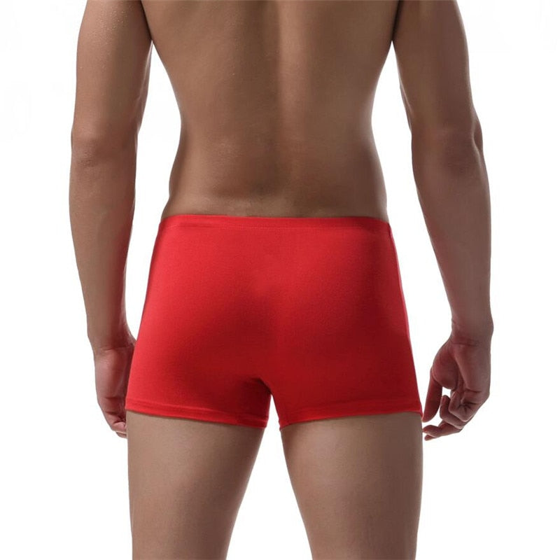 Free Men's Ultra Soft Solid Color Boxer Brief Underwear - Red Rear