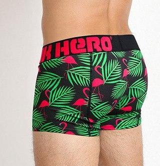 Men's Pink Hero Printed Boxer Brief Underwear - Black Flamingo Rear