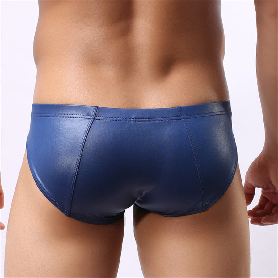Free Men's Vegan Faux Leather Low Rise Brief Underwear - Blue Rear