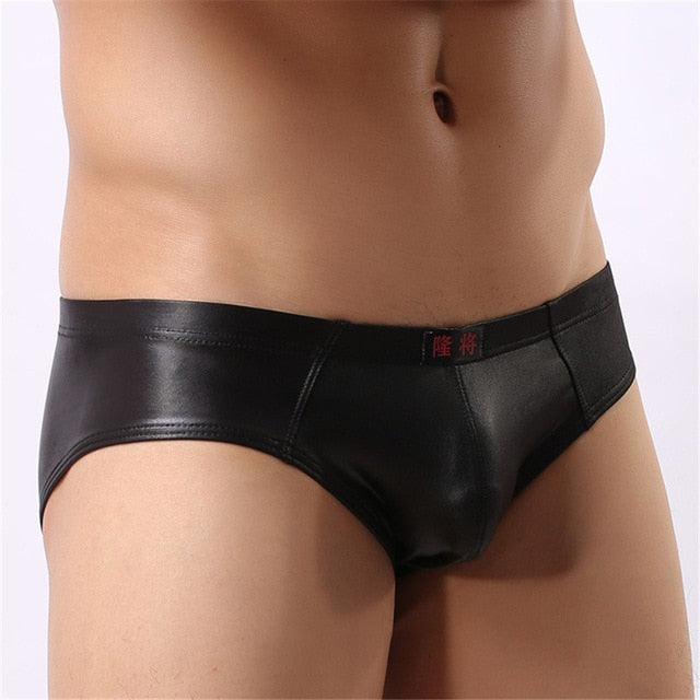 Free Men's Vegan Faux Leather Low Rise Brief Underwear - Black