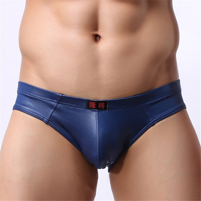 Free Men's Vegan Faux Leather Low Rise Brief Underwear - Blue