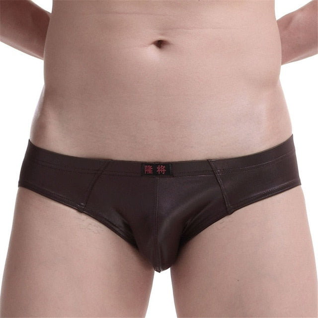 Free Men's Vegan Faux Leather Low Rise Brief Underwear - Coffee