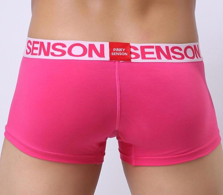 Free Men's Pinky Senson Boxer Brief Underwear with Comfort Waistband - Pink Rear